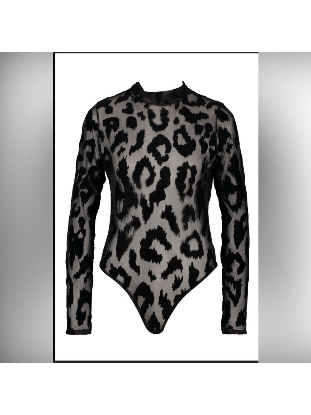 NWT Boohoo Leopard Flocked High Neck Bodysuit Size 6
